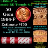 BU Shotgun Lincoln 1c roll, 1964-p 50 pcs Bank Wrapper 50c