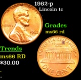 1962-p Lincoln Cent 1c Grades GEM+ Unc RD