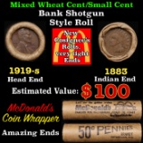 Small Cent Mixed Roll Orig Brandt McDonalds Wrapper, 1919-s Lincoln Wheat end, 1883 Indian other end