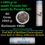 BU Shotgun Jefferson 5c roll, 1992-p 40 pcs Bank $2 Nickel Wrapper