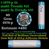 BU Shotgun Jefferson 5c roll, 1974-p 40 pcs Bank $2 Nickel Wrapper