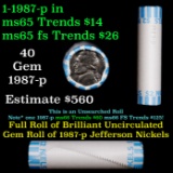 BU Shotgun Jefferson 5c roll, 1987-p 40 pcs Bank $2 Nickel Wrapper