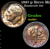 1987-p Roosevelt Dime Steve Martin Collection Rainbow Toned 10c Grades GEM++ Unc