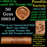 BU Shotgun Lincoln 1c roll, 1963-d 50 pcs Bank Wrapper 50c