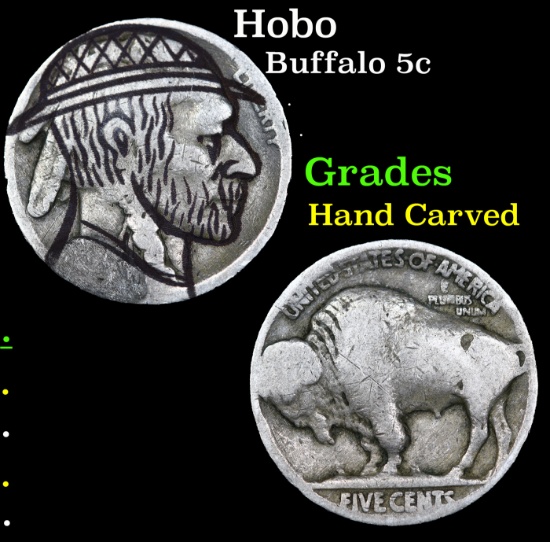 Hobo Buffalo Nickel 5c Grades Hand Carved