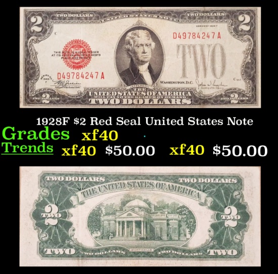 1928F $2 Red Seal United States Note Grades xf