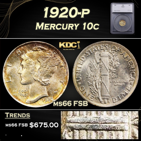 1920-p Mercury Dime 10c ms66 FSB SEGS