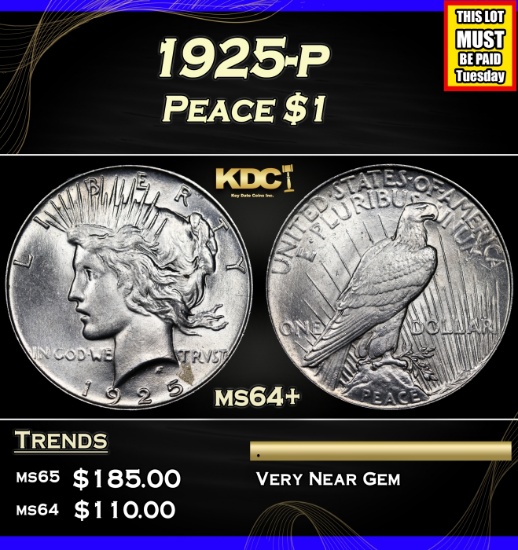 1925-p Peace Dollar $1 Grades Choice+ Unc