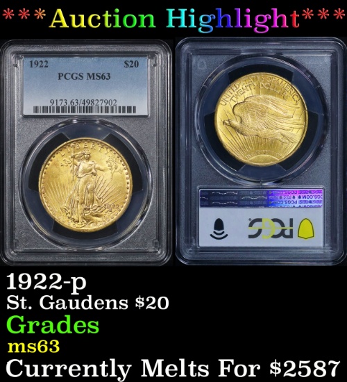 ***Major Highlight*** 1922-p Gold St. Gaudens Double Eagle $20 ms63 PCGS (fc)