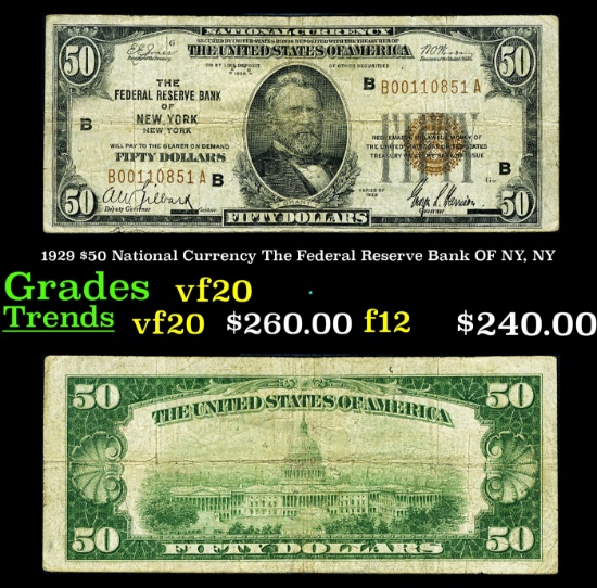 1929 $50 National Currency The Federal Reserve Bank OF Cleveland, OH Grades vf, very fine