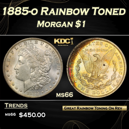 1885-o Morgan Dollar Rainbow Toned $1 Grades GEM+ Unc