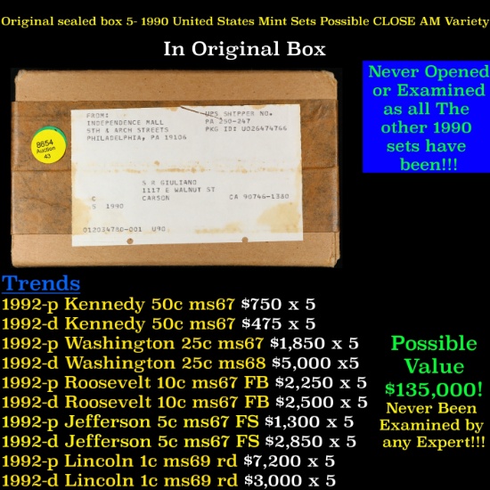Original sealed box 5- 1990 United States Mint  Sets