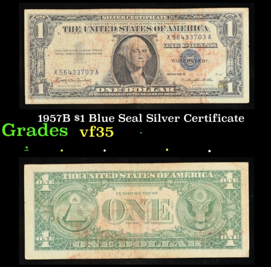 1957B $1 Blue Seal Silver Certificate Grades vf++