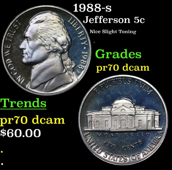 1988-s Proof Jefferson Nickel 5c GEM++ Proof Deep Cameo USCG