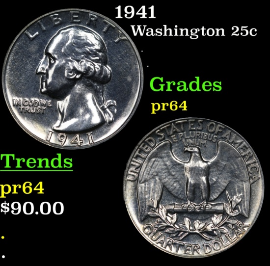 1941 Proof Washington Quarter 25c Grades Choice Proof