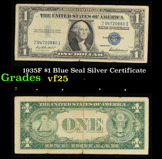 1935F $1 Blue Seal Silver Certificate Grades vf+