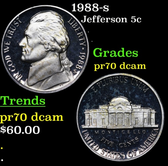 1988-s Proof Jefferson Nickel 5c GEM++ Proof Deep Cameo USCG