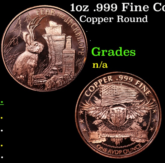 1oz .999 Fine Copper Bullion Round - Jackalope Style Grades Ungraded