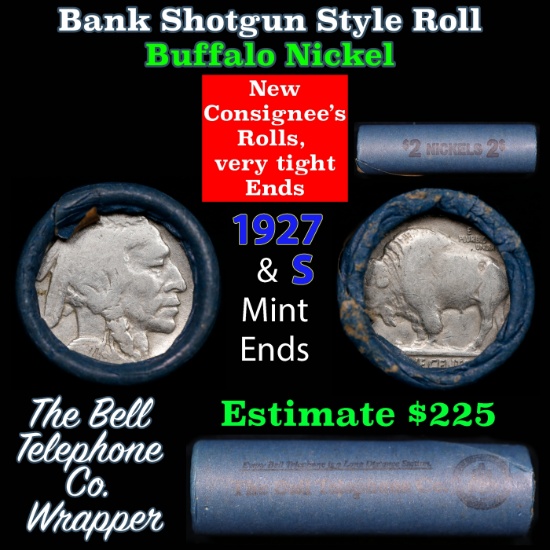 Buffalo Nickel Shotgun Roll in Old Bank Style 'Bell Telephone' Wrapper 1927 & s Mint Ends