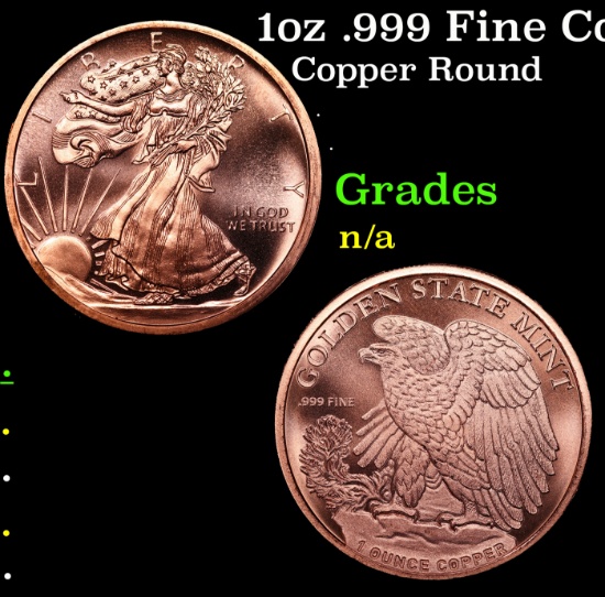 1oz .999 Fine Copper Bullion Round - Walking Liberty Style Grades Ungraded
