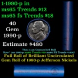 BU Shotgun Jefferson 5c roll, 1990-p 40 pcs Bank $2 Nickel Wrapper