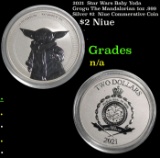 2021  Star Wars Baby Yoda Grogu The Mandalorian 1oz .999 Silver $2  Niue Commerative Coin Grades Ung