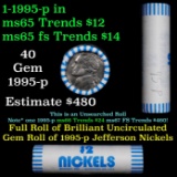 BU Shotgun Jefferson 5c roll, 1995-p 40 pcs Bank $2 Nickel Wrapper