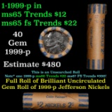 BU Shotgun Jefferson 5c roll, 1999-p 40 pcs Coin-Tainer $2 Nickel Wrapper