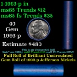 BU Shotgun Jefferson 5c roll, 1993-p 40 pcs Bank $2 Nickel Wrapper