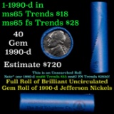 BU Shotgun Jefferson 5c roll, 1990-d 40 pcs Bank $2 Nickel Wrapper