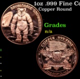 1oz .999 Fine Copper Bullion Round - Abominable Snowman Style Grades Ungraded