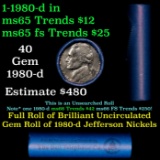 BU Shotgun Jefferson 5c roll, 1980-p 40 pcs Bank $2 Nickel Wrapper