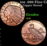 1oz .999 Fine Copper Bullion Round - Indian Gold Coin Style Grades Ungraded