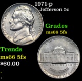 1971-p Jefferson Nickel 5c Grades GEM+ 5fs