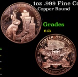 1oz .999 Fine Copper Bullion Round - Jackalope Style Grades Ungraded