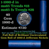 BU Shotgun Jefferson 5c roll, 1990-d 40 pcs Bank $2 Nickel Wrapper
