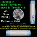 BU Shotgun Jefferson 5c roll, 2006-p 40 pcs Bank $2 Nickel Wrapper