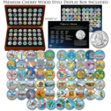 Complete 1999-2009 COLORIZED State Quarters 56-Coin Set in Cherry Wood Style Box
