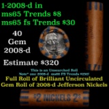 BU Shotgun Jefferson 5c roll, 2008-d 40 pcs Bank $2 Nickel Wrapper