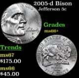 2005-d Bison Jefferson Nickel 5c Grades GEM++ Unc