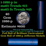 BU Shotgun Jefferson 5c roll, 1986-p 40 pcs Bank $2 Nickel Wrapper