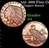 1oz .999 Fine Copper Bullion Round - Indian Gold Coin Style Grades Ungraded