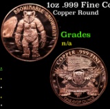 1oz .999 Fine Copper Bullion Round - Abominable Snowman Style Grades Ungraded
