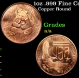 1oz .999 Fine Copper Bullion Round - Panda Style Grades Ungraded