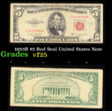 1953B $5 Red Seal United States Note Grades vf+