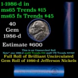 BU Shotgun Jefferson 5c roll, 1986-d 40 pcs Bank $2 Nickel Wrapper