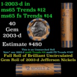 BU Shotgun Jefferson 5c roll, 2003-d 40 pcs Coin-Tainer $2 Nickel Wrapper
