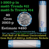 BU Shotgun Jefferson 5c roll, 2003-p 40 pcs Bank $2 Nickel Wrapper