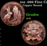 1oz .999 Fine Copper Bullion Round - Jackalope Style Grades Ungraded