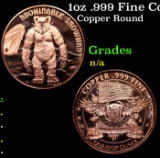 1oz .999 Fine Copper Bullion Round - Abominable Snowman Style Grades Ungraded